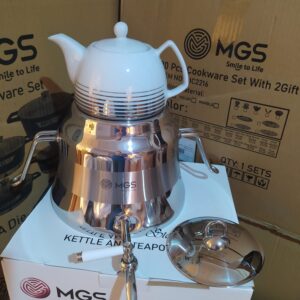 کتری استیل و قوری چینی ام جی اس (یراق استیل)مدل 41016 MGS